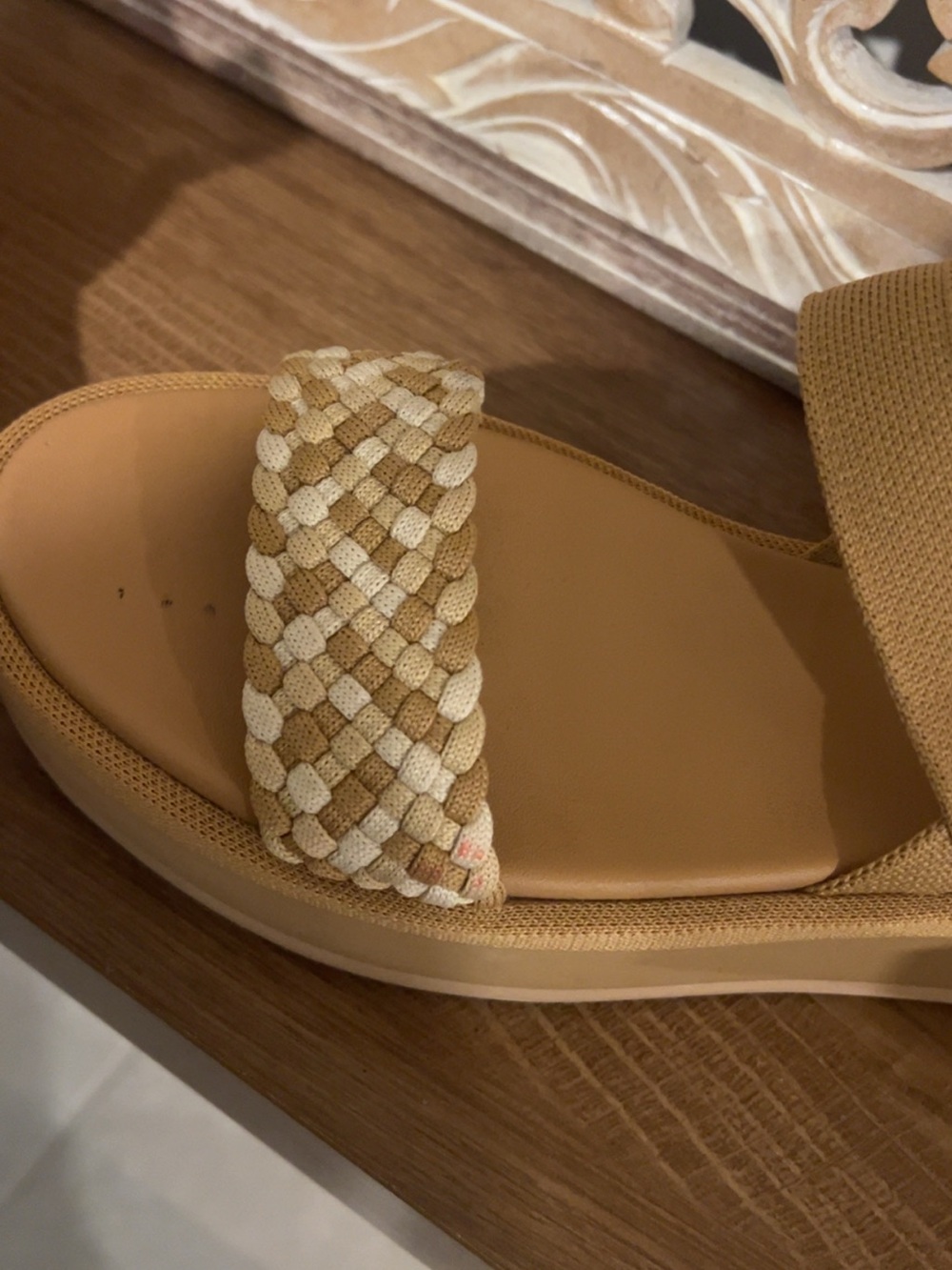 Rothy's Tan and Cream Woven Slingback Sandals with Blue Accent - Picture 4 of 6